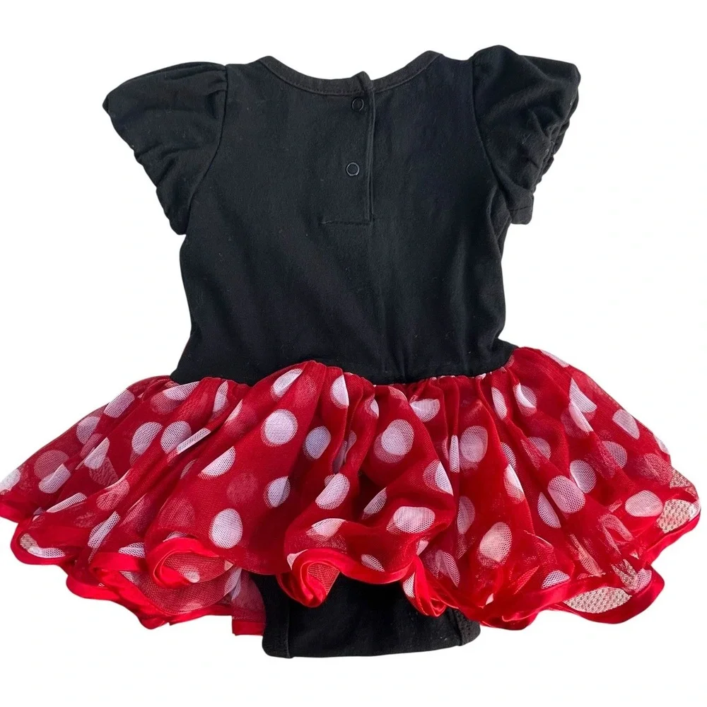 Disney Baby Dress Newborn 3 months Minnie Mouse Red Black Sequins Bow Snaps